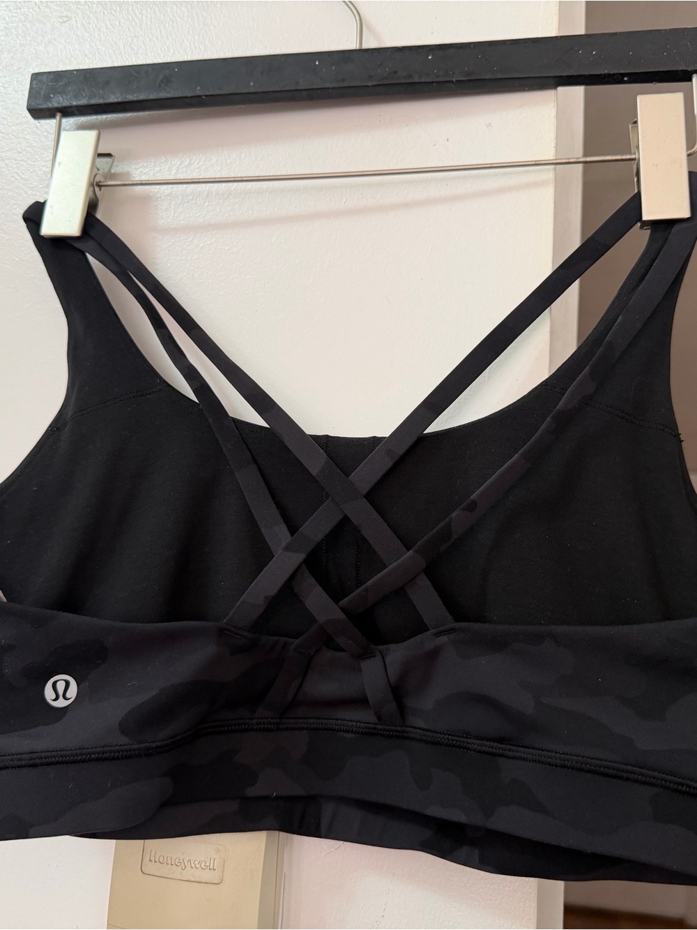lululemon athletica Black Strappy Sports Bra with Subtle Camo Band